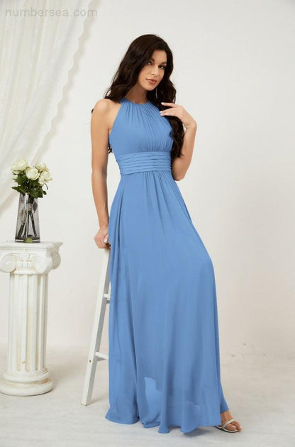 Sunnderly Formal Party Gown Dress Chiffon Halter Long Sleeveless Bridesmaid Dresses SY2802