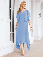 Vestido formal de fiesta Sunnderly de dos piezas, corte A, para madre de la novia, SY28073 