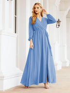Sunnderly Women's Chiffon Bridesmaid Dress A line Long Sleeves Formal Evening Prom Gown for Wedding Guest SY28032