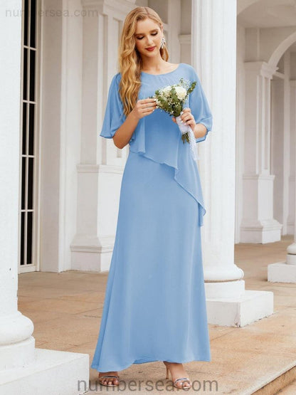 Sunnderly Formal Party Gown Dress Long Mother of The Bride Dresses with Ruffle Cape SY28026