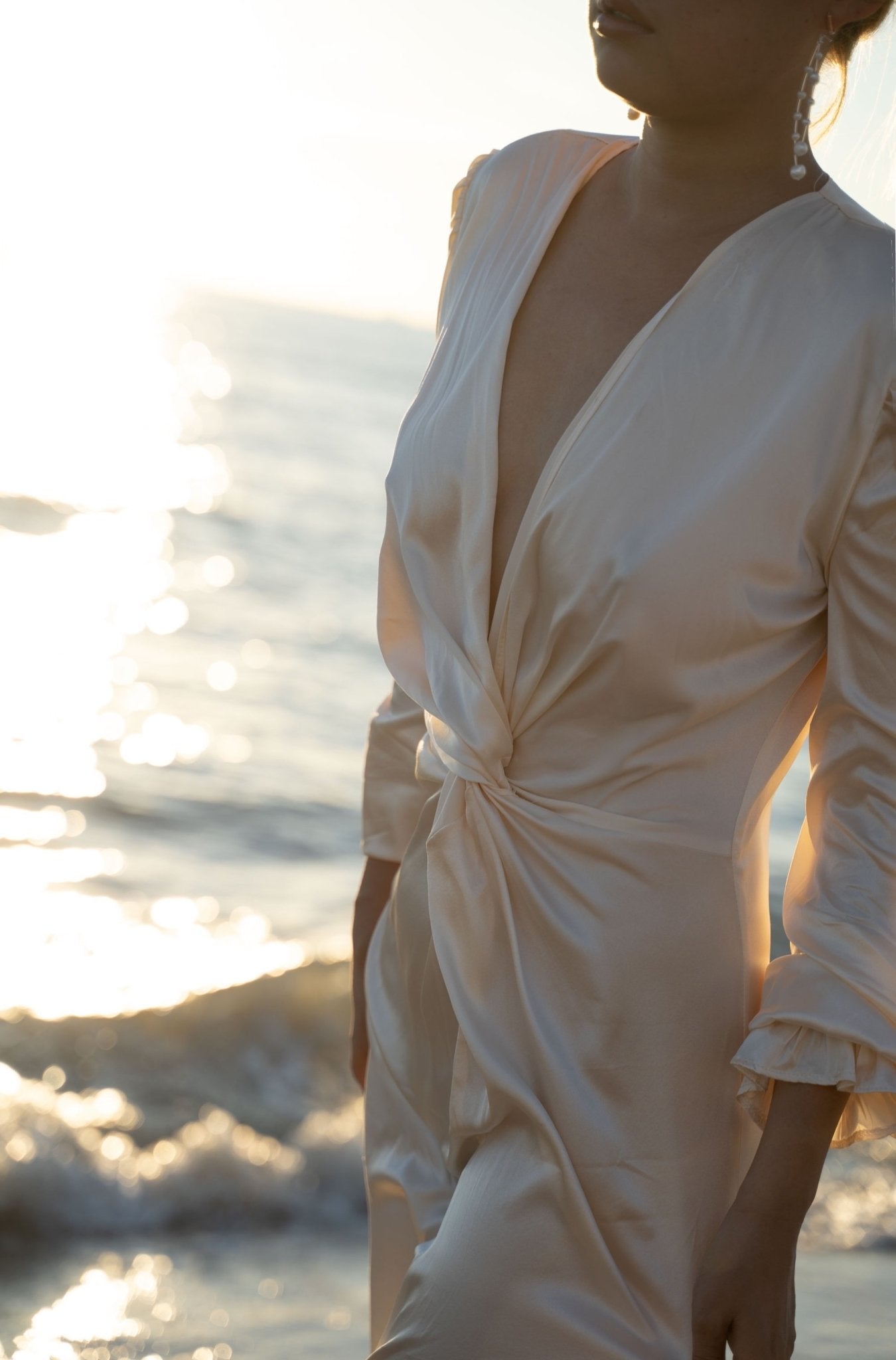100% Mulberry Silk Jayda Dress Gown Champage White