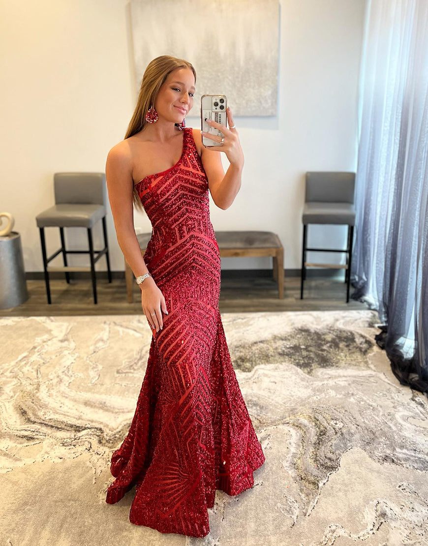 Yaretzi | Vestido de fiesta de sirena con lentejuelas y un solo hombro