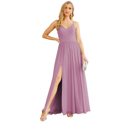 Vestidos de dama de honor con tirantes finos para mujer, de gasa, largos, formales, para fiesta y graduación 