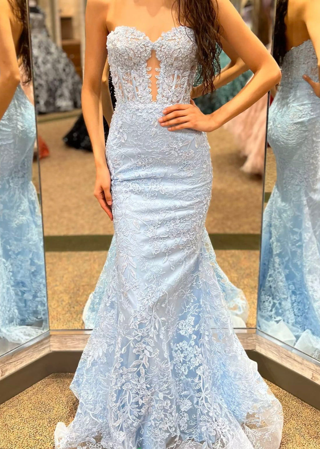 Terry | Vestidos de fiesta largos de sirena con apliques de encaje y escote corazón en negro