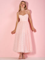 Vestido de fiesta largo de tul con escote corazón y estrellas