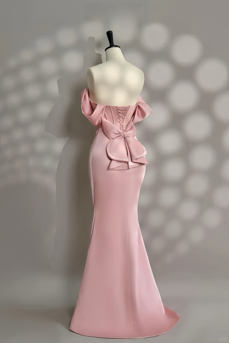 Hermoso vestido de noche de sirena rosa con cuentas de perlas y hombros descubiertos, vestido de fiesta Y7604