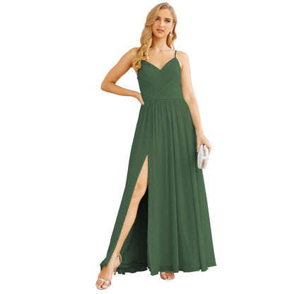 Vestidos de dama de honor con tirantes finos para mujer, de gasa, largos, formales, para fiesta y graduación 