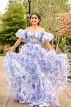 Sydney | Vestido de fiesta largo de tul con escote en forma de corazón y estampado