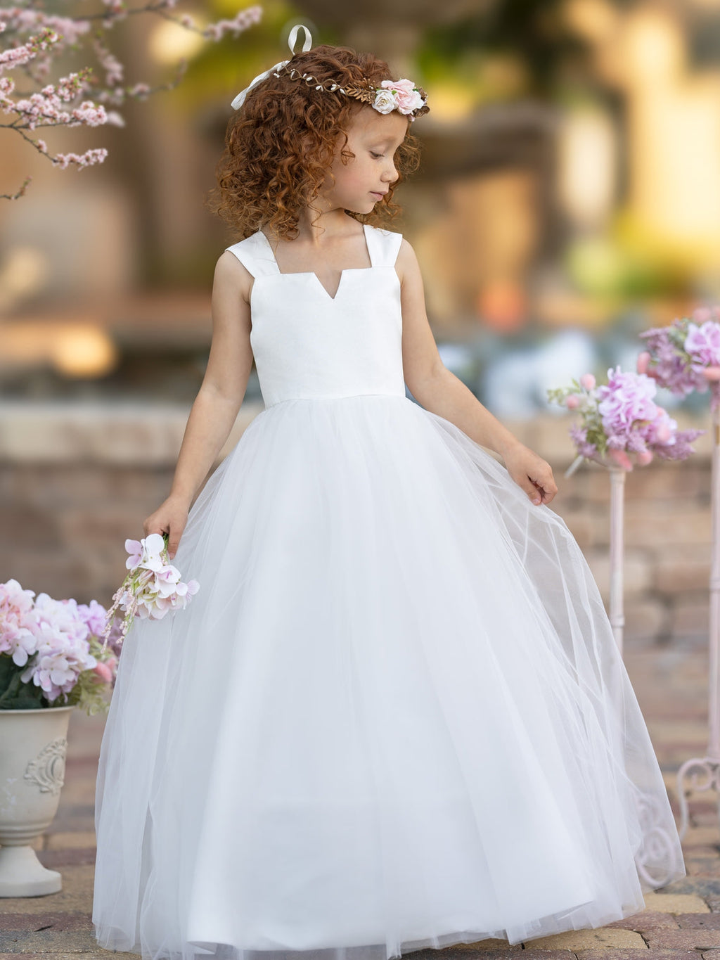 Duchesse-Linie/Princess-Linie Satin Tüll Knöchellang Blumenmädchenkleid 
