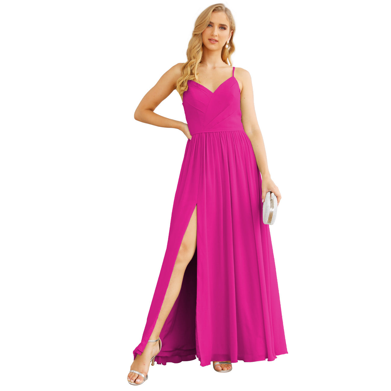 Vestidos de dama de honor con tirantes finos para mujer, de gasa, largos, formales, para fiesta y graduación 