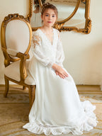 Bodenlanges Chiffon-Kleid in A-Linie und Elfenbein für die Erstkommunion 