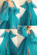 Vestidos de fiesta con mangas abullonadas y abertura lateral, corte A, vestidos de noche Y514
