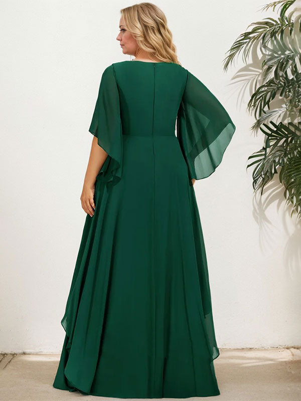 Vestido de gasa para madre de la novia, corte A, escote en V, largo hasta el suelo, con apliques de lentejuelas, encaje y abalorios