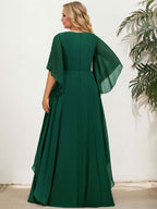 Vestido de gasa para madre de la novia, corte A, escote en V, largo hasta el suelo, con apliques de lentejuelas, encaje y abalorios