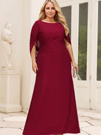 Vestido de madre de la novia de gasa con escote barco, corte trompeta/sirena, largo hasta el suelo, con pliegues