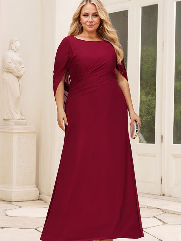 Vestido de madre de la novia de gasa con escote barco, corte trompeta/sirena, largo hasta el suelo, con pliegues