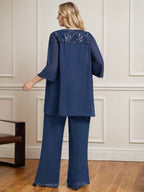 Vestido de madre de la novia de gasa con encaje, largo hasta el suelo, con lentejuelas y mono/pantalón separado