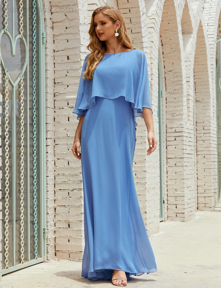 Vestido de dama de honor Sunnderly para mujer, de gasa, manga larga y cuello en V, vestido formal para boda o fiesta SY28018 