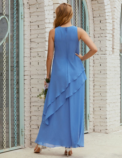 Chiffon Langes Plus Size Kleider für die Brautmutter Formales Brautjungfern-Abschlussballkleid SY28019 
