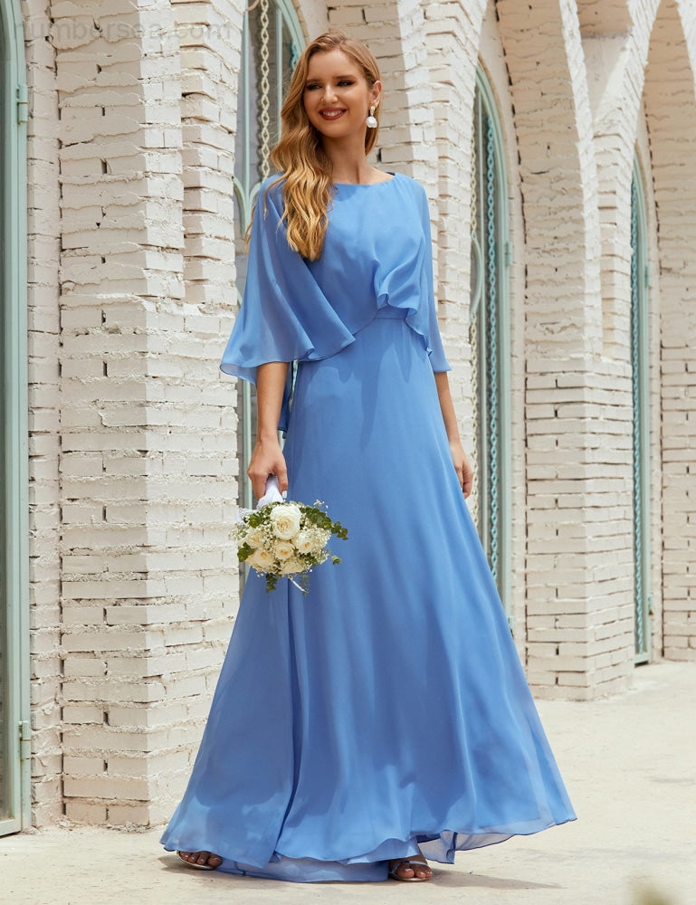 Vestido de dama de honor Sunnderly para mujer, de gasa, manga larga y cuello en V, vestido formal para boda o fiesta SY28018 