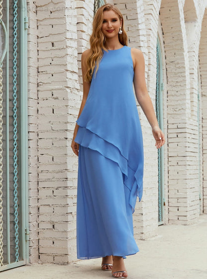 Chiffon Langes Plus Size Kleider für die Brautmutter Formales Brautjungfern-Abschlussballkleid SY28019 