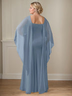 Vestido de gasa para madre de la novia, largo hasta el suelo, con escote redondo y volantes en cascada