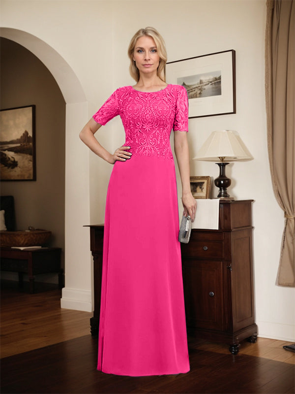 Vestido de gasa con encaje y lentejuelas para madre de la novia, corte A, largo hasta el suelo