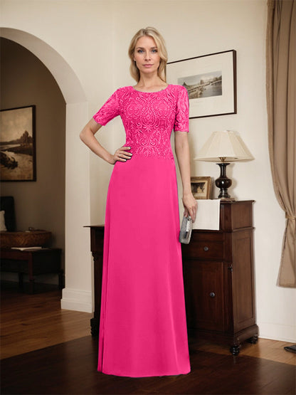 Vestido de gasa con encaje y lentejuelas para madre de la novia, corte A, largo hasta el suelo