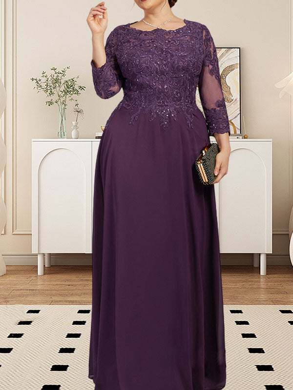Vestido de gasa con encaje y lentejuelas para madre de la novia, corte A, largo hasta el suelo