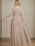 A-Linie V-Ausschnitt Bodenlanges Spitzen-Chiffon-Kleid für die Brautmutter mit Pailletten 