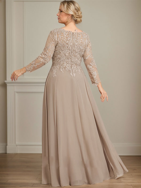 Vestido de madre de la novia de gasa con encaje, escote en V y lentejuelas, largo hasta el suelo