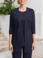 Jumpsuit/Pantsuit Separates Scoop Floor-Length Chiffon Lace Mother of the Bride Dress With Sequins