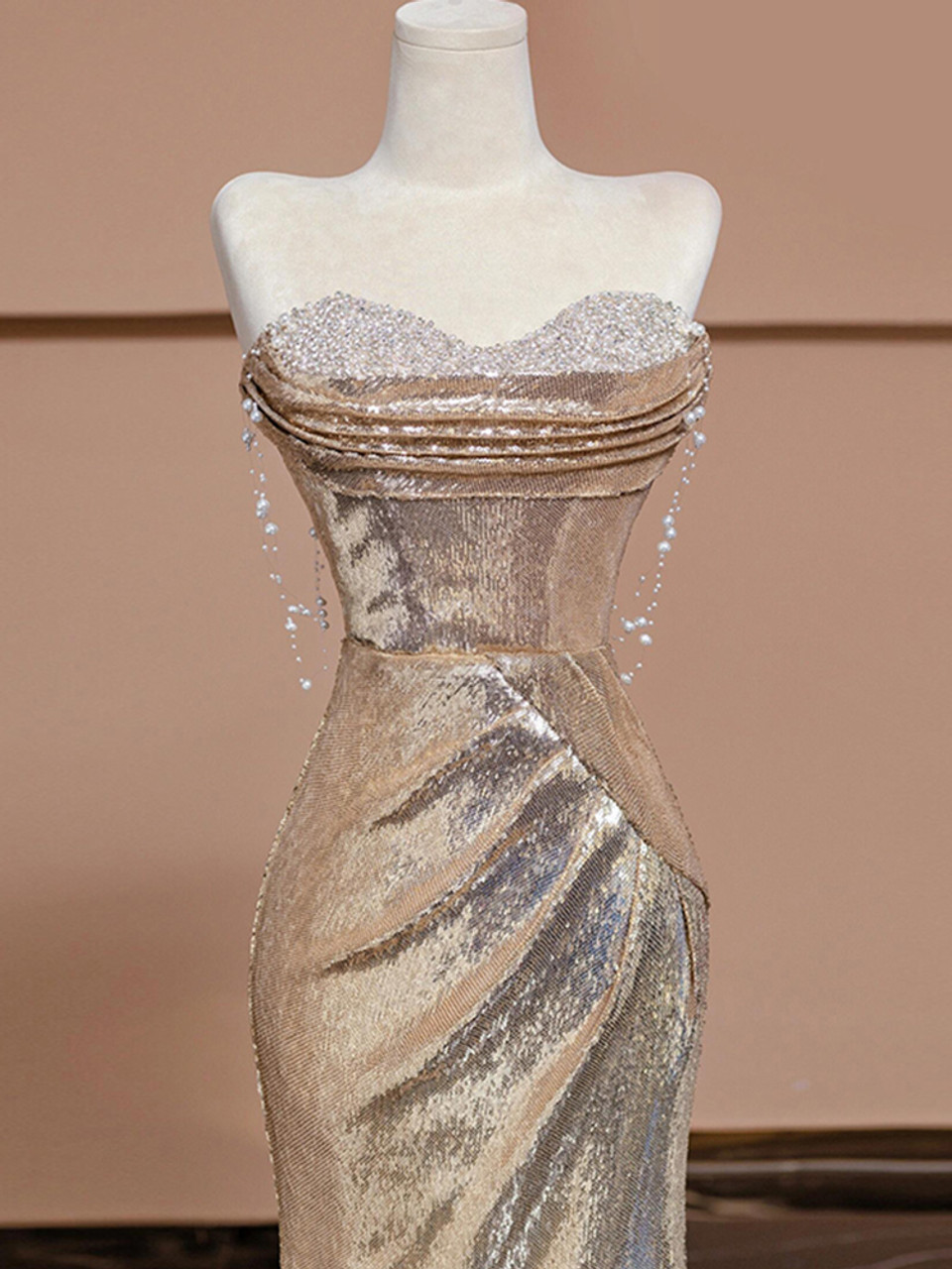 Glitzerndes Meerjungfrau-Pailletten-Abendkleid mit herzförmigem Ausschnitt Y7612