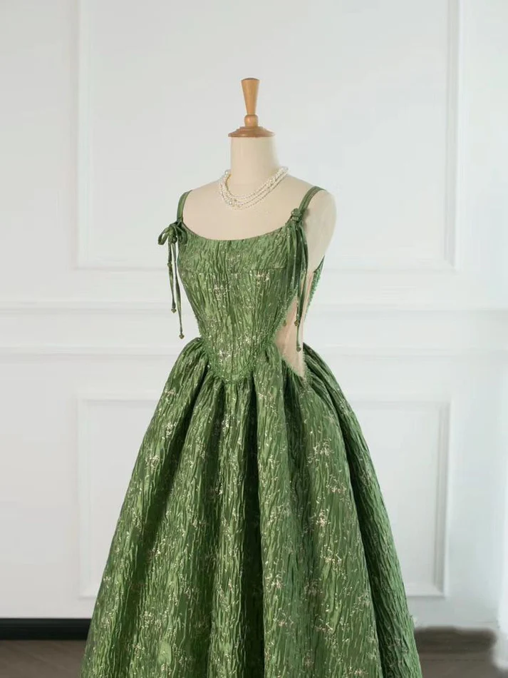 Vestido de noche verde vintage con tirantes finos, corte A, para fiesta de graduación, cumpleaños, Y7567