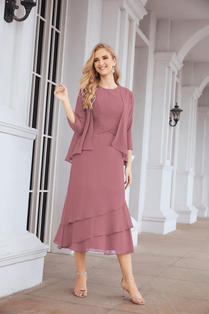 Vestido formal de fiesta Sunnderly de dos piezas, corte A, para madre de la novia, SY28072 