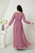 Vestidos de noche Sunnderly con escote en V profundo, gasa, para dama de honor, manga larga de obispo, abertura lateral, vestido formal SY2806 