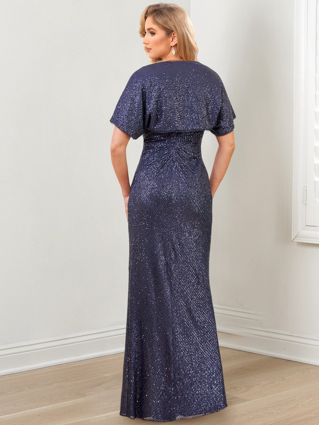 Vestidos para madre de la novia con escote en V, largo hasta el suelo y corte tubo/columna