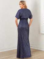Vestidos para madre de la novia con escote en V, largo hasta el suelo y corte tubo/columna