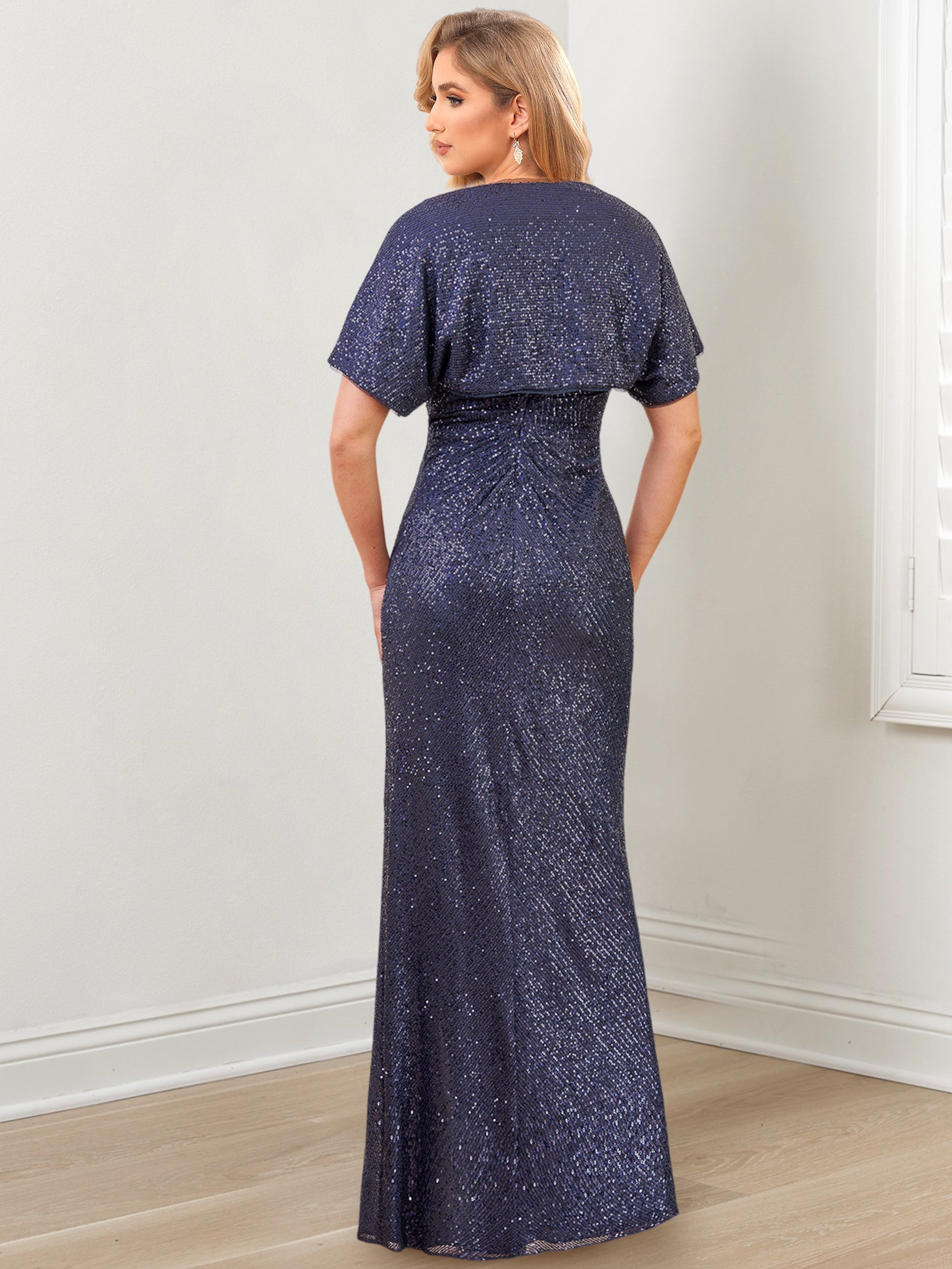 Vestidos para madre de la novia con escote en V, largo hasta el suelo y corte tubo/columna