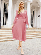 Vestido de dama de honor con escote en V y cinturón para madre de la novia, invitada de boda SY28031 