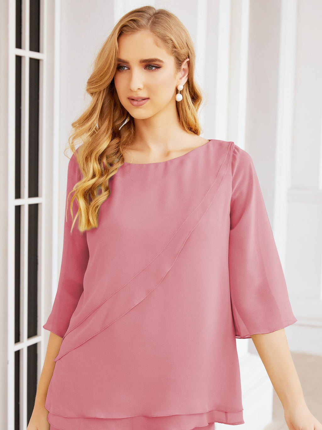 Elegante vestido de dos piezas para madre de la novia, talla grande, pantalón, capas con volantes, bata plateada SY28064 
