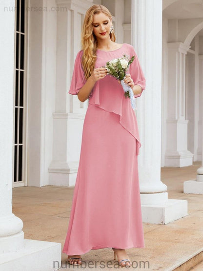 Sunnderly Formal Party Gown Dress Long Mother of The Bride Dresses with Ruffle Cape SY28026