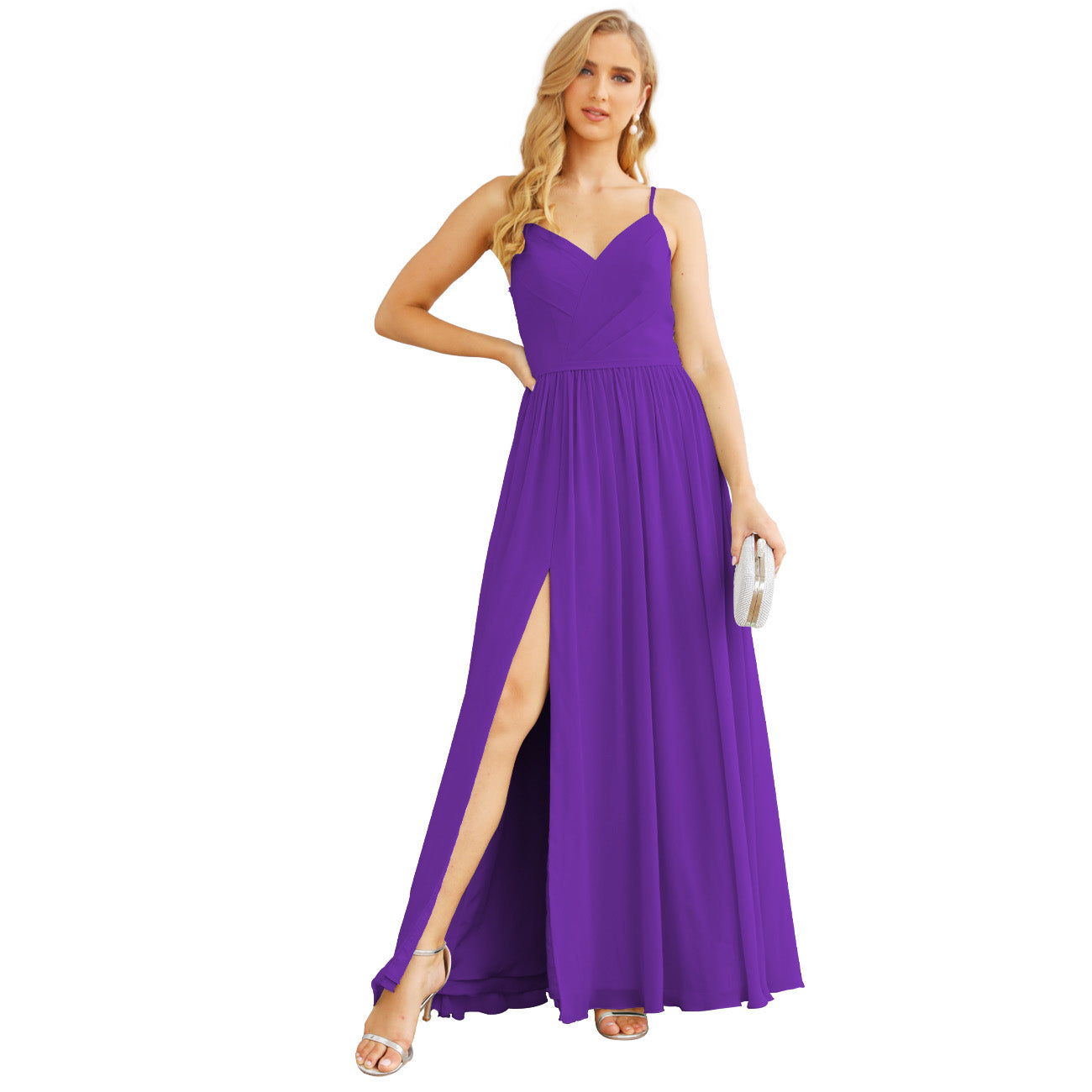 Vestidos de dama de honor con tirantes finos para mujer, de gasa, largos, formales, para fiesta y graduación 