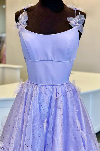 A Line Spaghetti Straps Organza Prom Dress