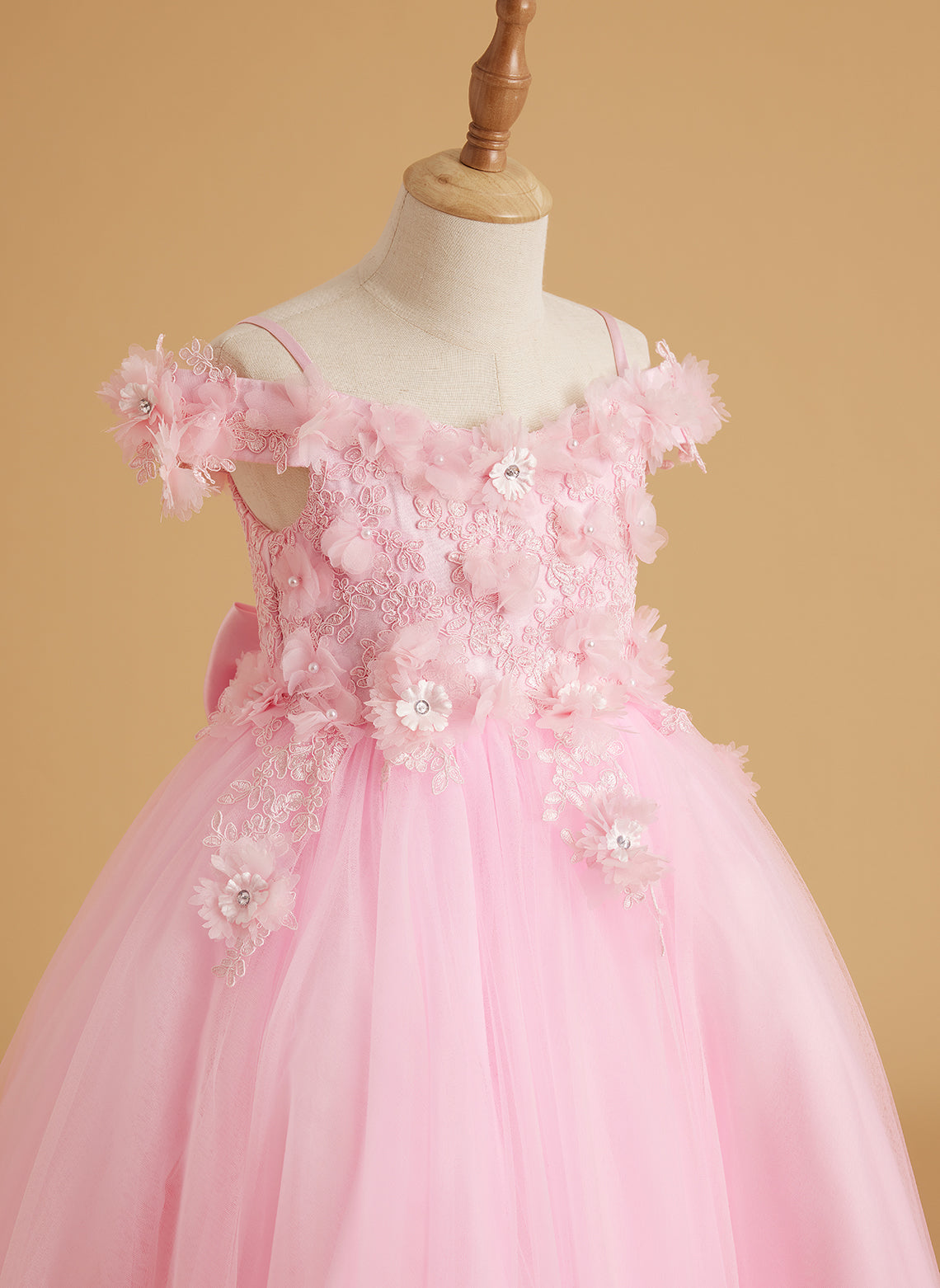 Vestido de fiesta/princesa de encaje con cola larga, color rosa, para cumpleaños