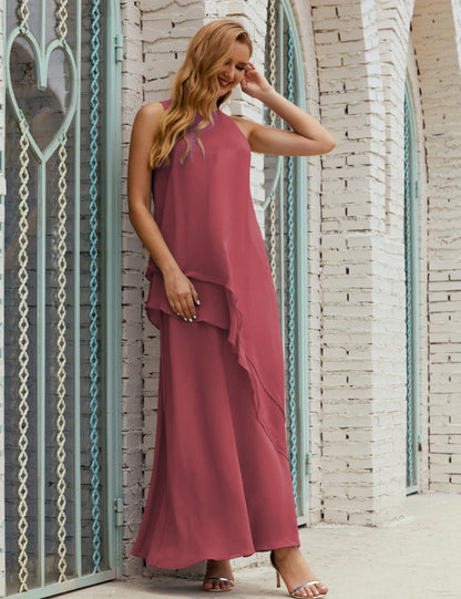 Chiffon Langes Plus Size Kleider für die Brautmutter Formales Brautjungfern-Abschlussballkleid SY28019 