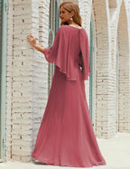 Vestido de dama de honor Sunnderly para mujer, de gasa, manga larga y cuello en V, vestido formal para boda o fiesta SY28018 
