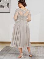 Vestido de gasa con encaje, corte A, ilusión, largo hasta la rodilla, para madre de la novia, con lentejuelas y abalorios