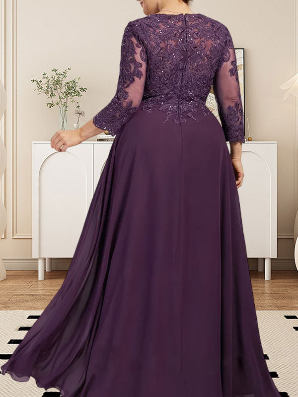 Vestido de gasa con encaje y lentejuelas para madre de la novia, corte A, largo hasta el suelo