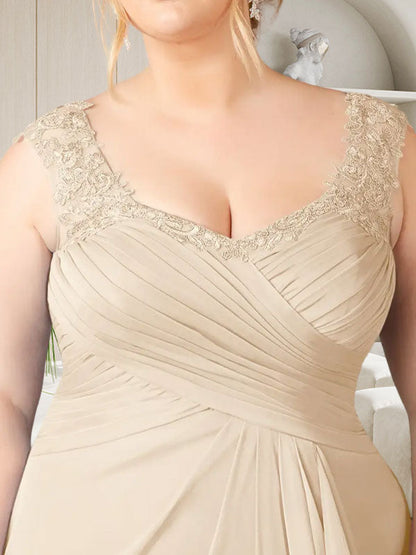 Champagnerfarbenes A-Linien-Kleid mit herzförmigem Ausschnitt und plissiertem Netzstoff